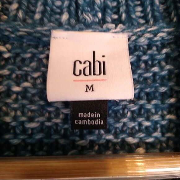 CABI Astral Chunky Cardigan Sweater Oversize Boxy Cable Knit Blue/White Marled M - Picture 8 of 12
